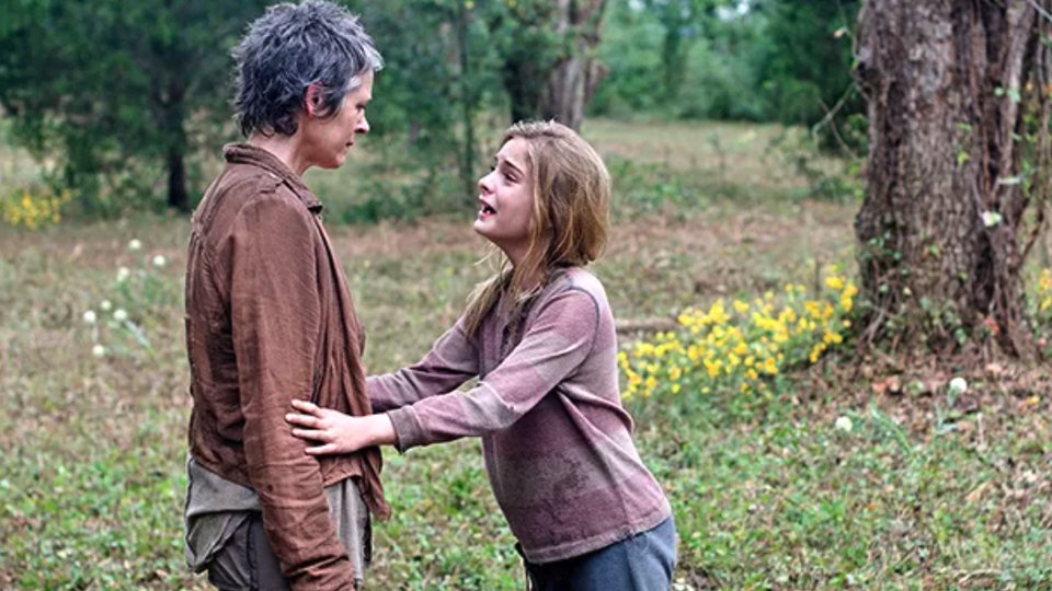Brighton Sharbino as Lizzie with Melissa McBride in The Walking Dead